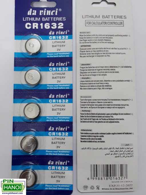 Vỉ 5 Pin cúc áo Davinci Lithium CR1632