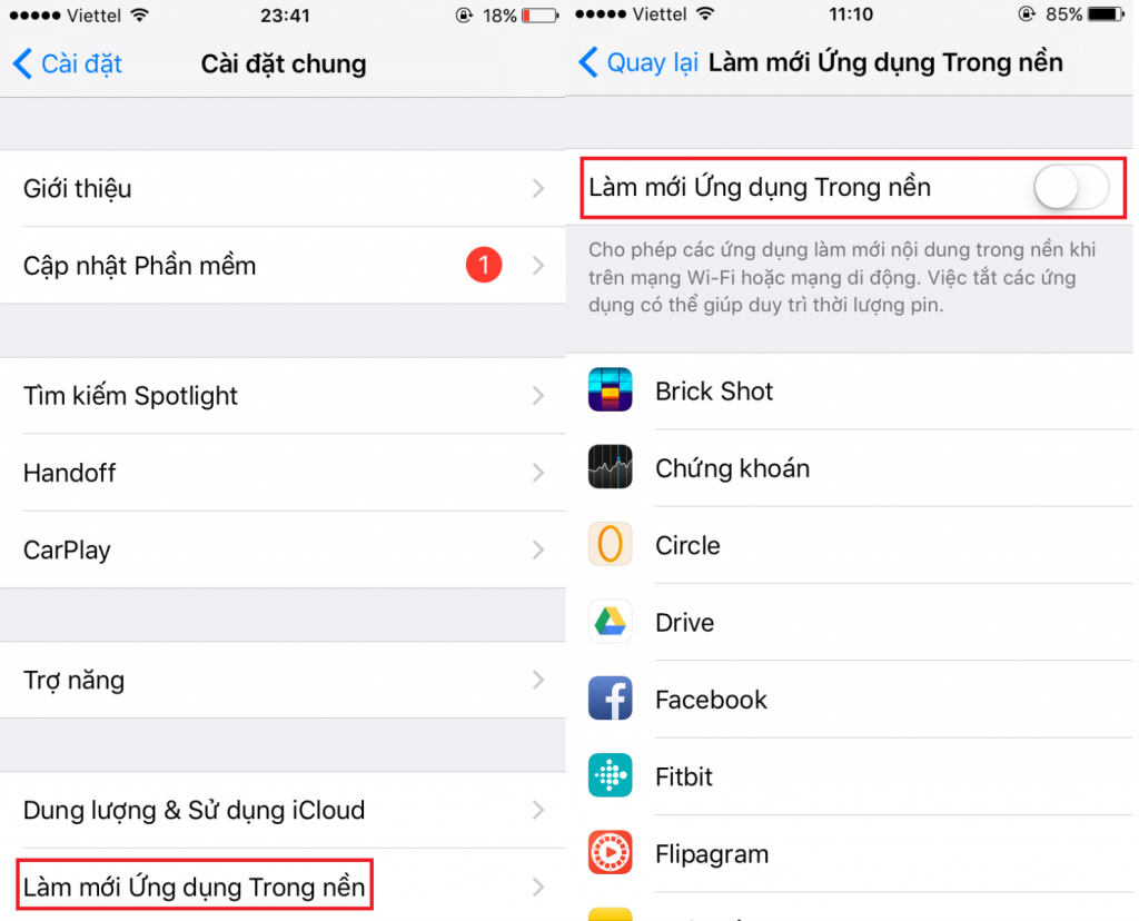 Cho phép iPhone làm mới ứng dụng trong nền Cho phép iPhone làm mới ứng dụng trong nền