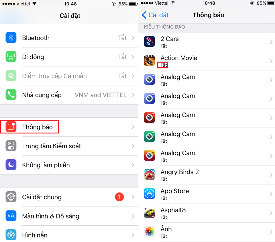 Bật thông báo cho quá nhiều ứng dụng