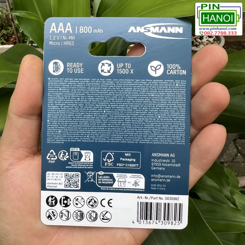 Vỉ 2 pin sạc ANSMANN Pin Đũa NiMH HR03 AAA 800mAh BL2 5035332 - Ảnh 4