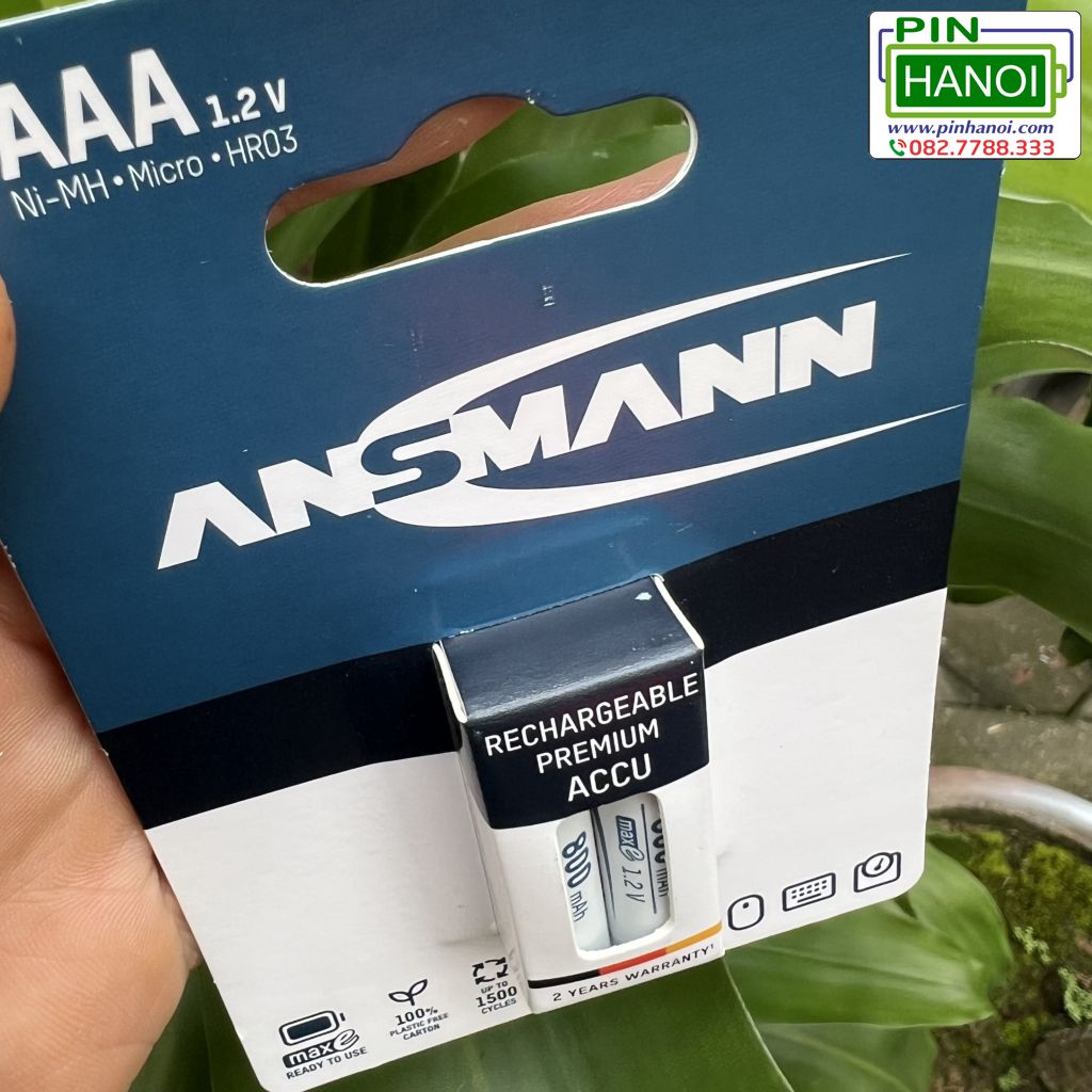Vỉ 2 pin sạc ANSMANN Pin Đũa NiMH HR03 AAA 800mAh BL2 5035332 - Ảnh 3