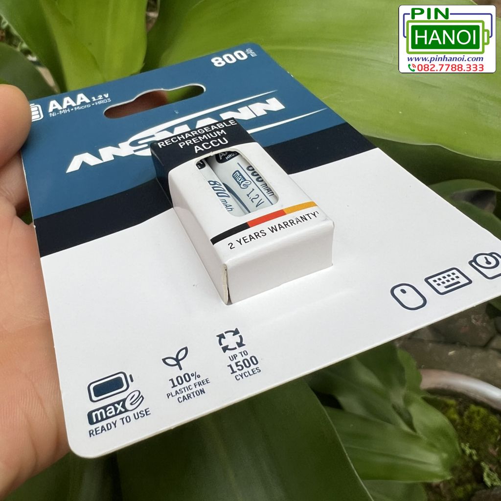 Vỉ 2 pin sạc ANSMANN Pin Đũa NiMH HR03 AAA 800mAh BL2 5035332 - Ảnh 2