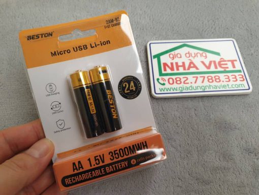 Bộ 2 pin tiểu sạc AA Beston 1.5V 3500mWh microUSB Li-ion 2AM-92