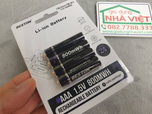 Bộ 4 pin đũa sạc Beston Li-ion AAA 1.5V 800mWh