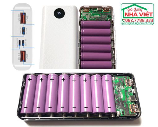 Vỏ hộp sạc dự phòng USB Type-C Lightning QC3.0 PD 8 cells