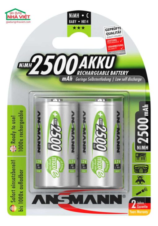 Vỉ 2 pin sạc cỡ trung Ansmann maxE 2500mAh Rechargeable battery C HR14