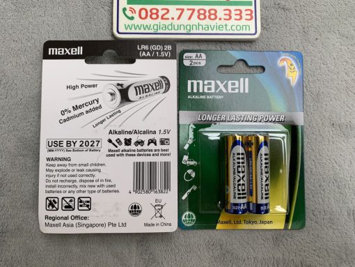 Vỉ 2 pin tiểu AA Maxell alkaline LR6 GD 2B 1.5V chính hãng