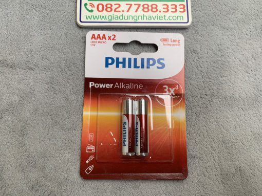 Vỉ 2 pin đũa kiềm Philips Power Alkaline AAA LR03 Micro 1.5V