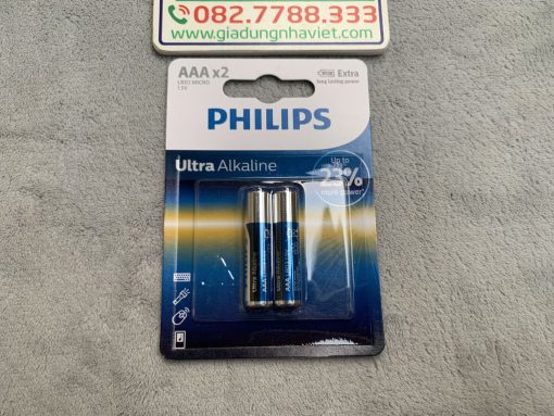 Vỉ 2 pin đũa kiềm Philips Ultra Alkaline AAA LR03 1.5V