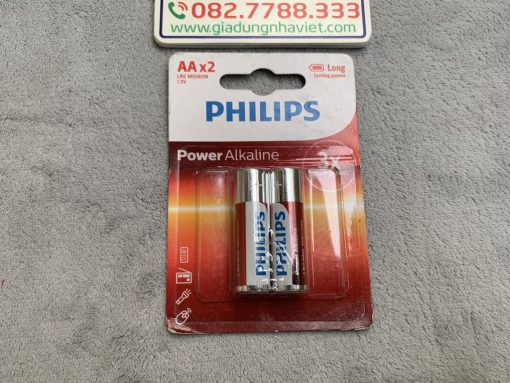 Vỉ 2 pin tiểu kiềm Philips Power Alkaline AA LR6 Mignon 15AU 1.5V
