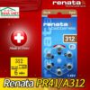 Vỉ 6 pin máy trợ thính 312 1.45V Renata – Pin Zinc Air chính hãng