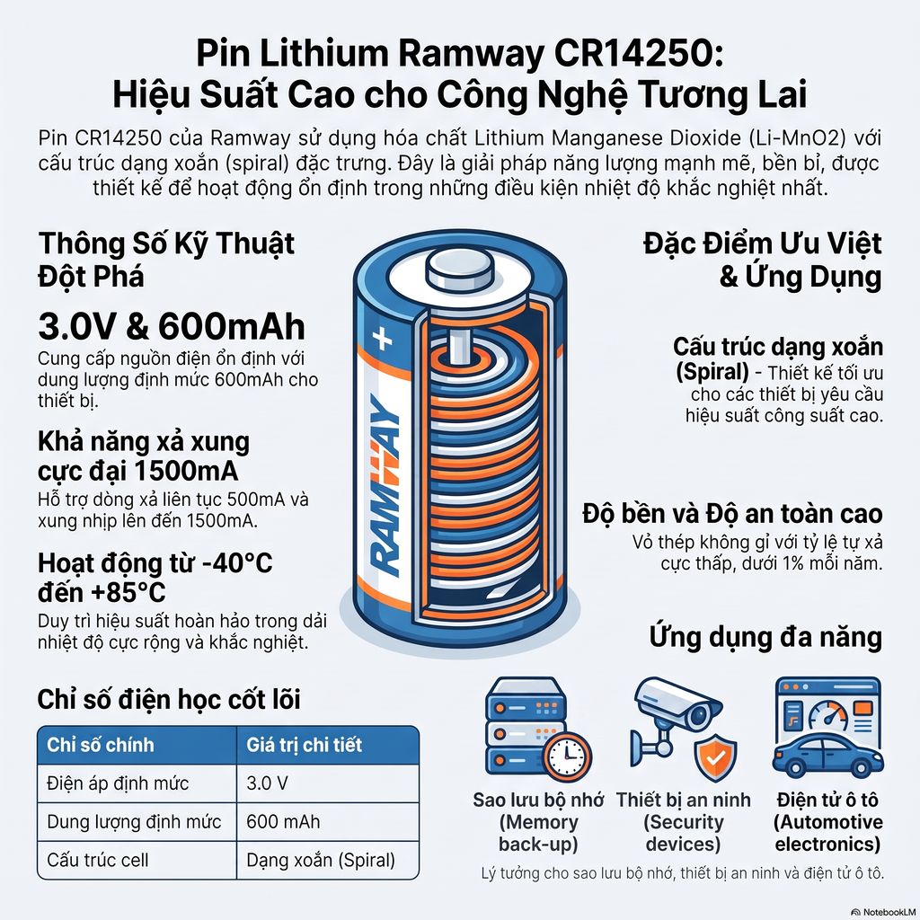 Pin nuôi nguồn Ramway CR14250 1/2AA 3.0V 600mAh chính hãng - Ảnh 2
