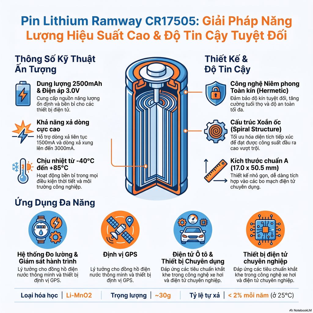 Pin Lithium Ramway CR17505 3.0V Li-MnO₂ Fully Sealed chính hãng - Ảnh 3